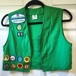 Vintage 80s Girl Scouts green vest with patches girl's size 16